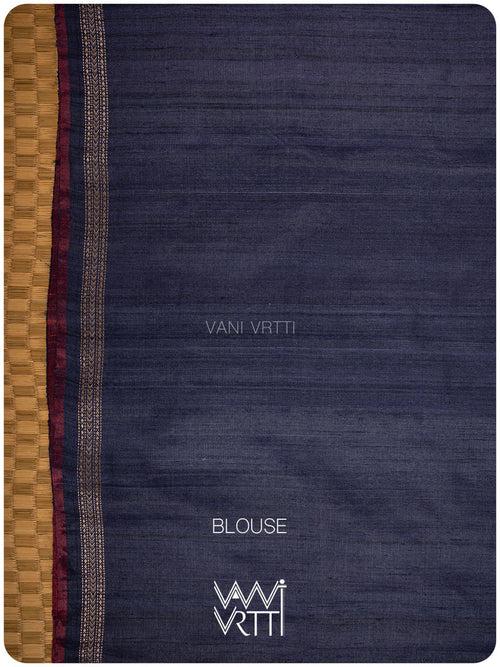 Midnight Blue Nargis Ikat Handspun Tussar Silk Sari