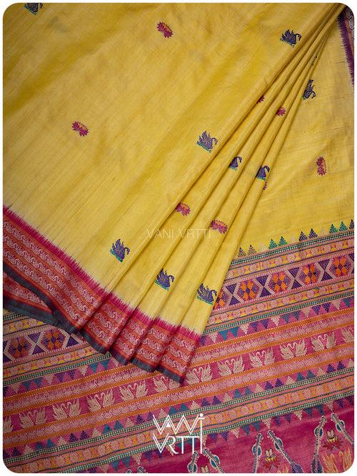 Haldi Besan Yellow Ganga Jamuna Veena Pani Lata Master Weave Exclusive Handspun Tussar Silk Saree