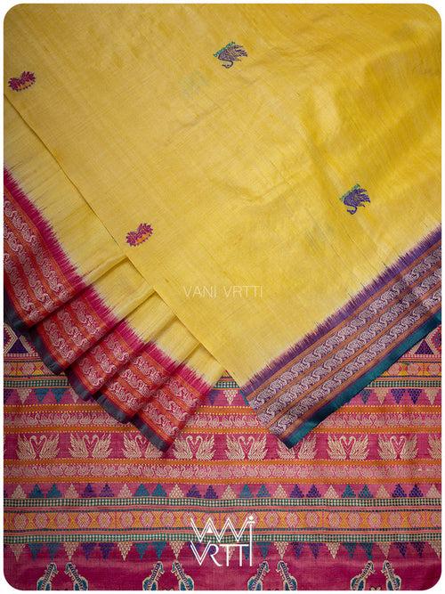 Haldi Besan Yellow Ganga Jamuna Veena Pani Lata Master Weave Exclusive Handspun Tussar Silk Saree