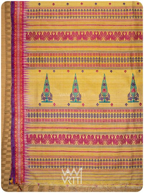 Besan Haldi Mughal Garden Exclusive Handspun Tussar Silk Saree