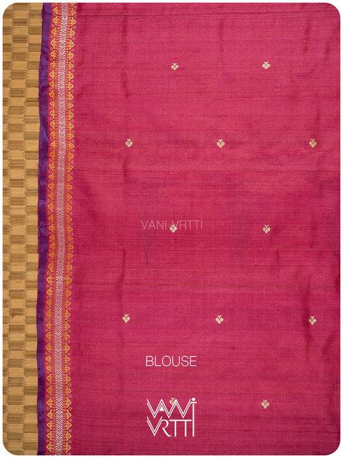 Besan Haldi Mughal Garden Exclusive Handspun Tussar Silk Saree