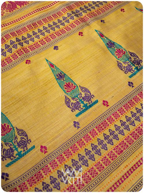 Besan Haldi Mughal Garden Exclusive Handspun Tussar Silk Saree