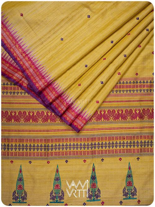 Besan Haldi Mughal Garden Exclusive Handspun Tussar Silk Saree