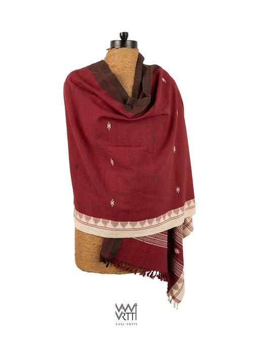 Madder Red Off White Brown Fish Kotpad Shawl