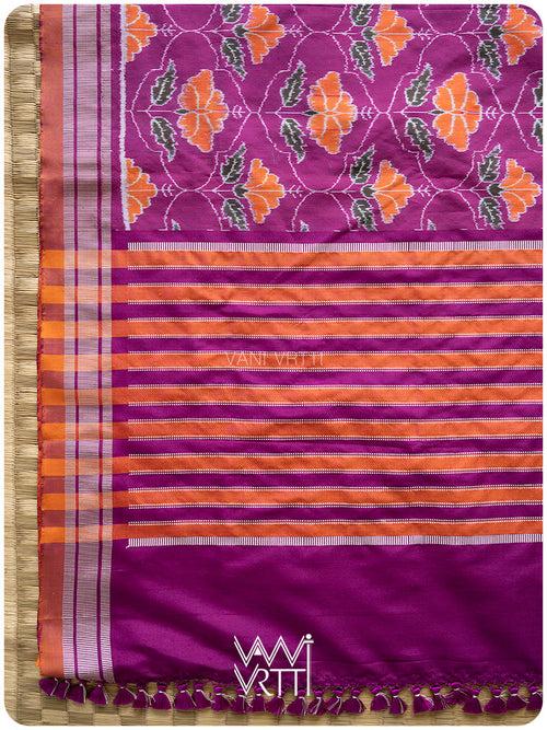 Deep Purplish Bougainvillea Pink Laal Jaba Mulberry Silk Ikat Sari