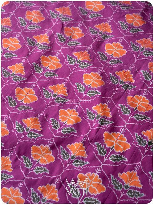 Deep Purplish Bougainvillea Pink Laal Jaba Mulberry Silk Ikat Sari