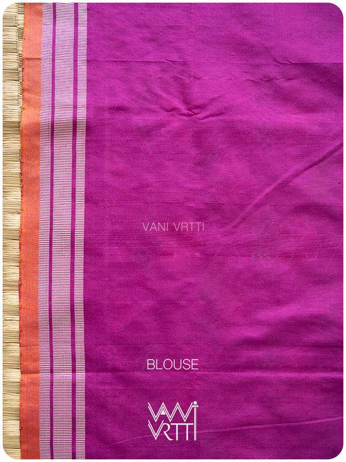 Deep Purplish Bougainvillea Pink Laal Jaba Mulberry Silk Ikat Sari