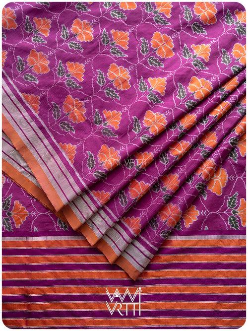 Deep Purplish Bougainvillea Pink Laal Jaba Mulberry Silk Ikat Sari