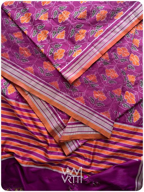 Deep Purplish Bougainvillea Pink Laal Jaba Mulberry Silk Ikat Sari