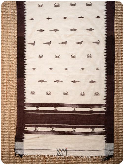 Off White Coffee Brown Crab Motif Kotpad Shawl