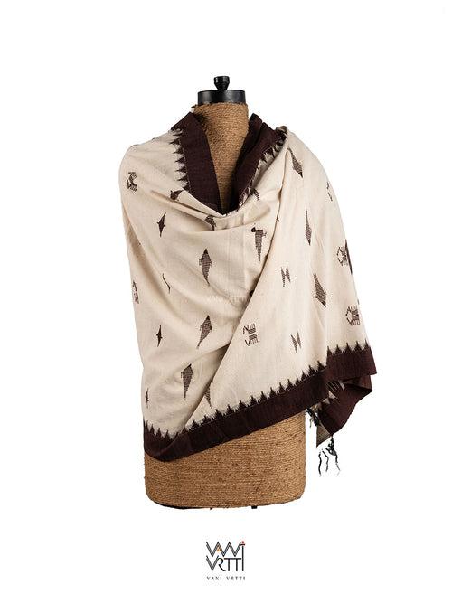 Off White Coffee Brown Crab Motif Kotpad Shawl