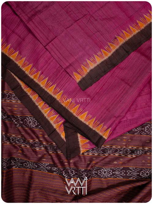 Rani Pink Coffee Nadi Handspun Tussar Silk Saree