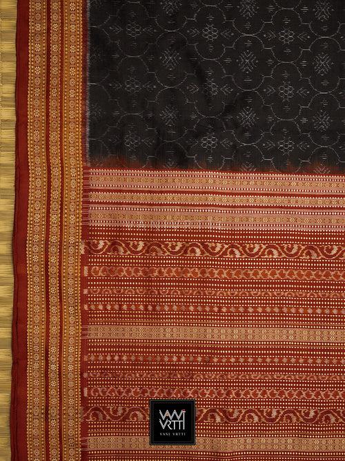 Iron Rust Black Madder Shamma Prakritik Natural Dyed Mulberry Silk Ikat Saree