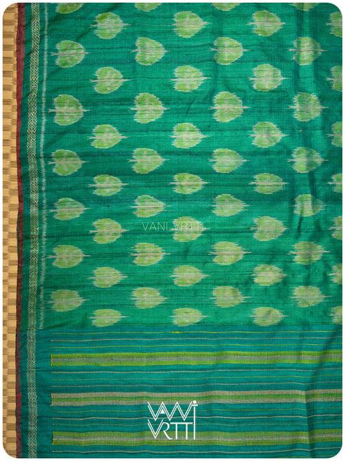 Emerald Green Peepal Ikat Handspun Tussar Silk Saree