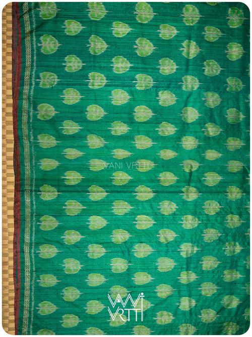 Emerald Green Peepal Ikat Handspun Tussar Silk Saree