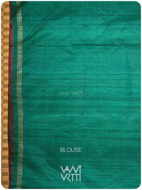 Emerald Green Peepal Ikat Handspun Tussar Silk Saree