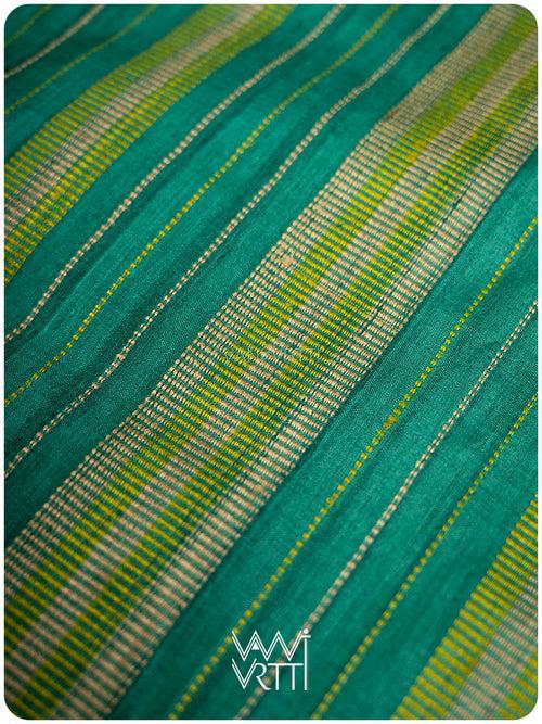 Emerald Green Peepal Ikat Handspun Tussar Silk Saree