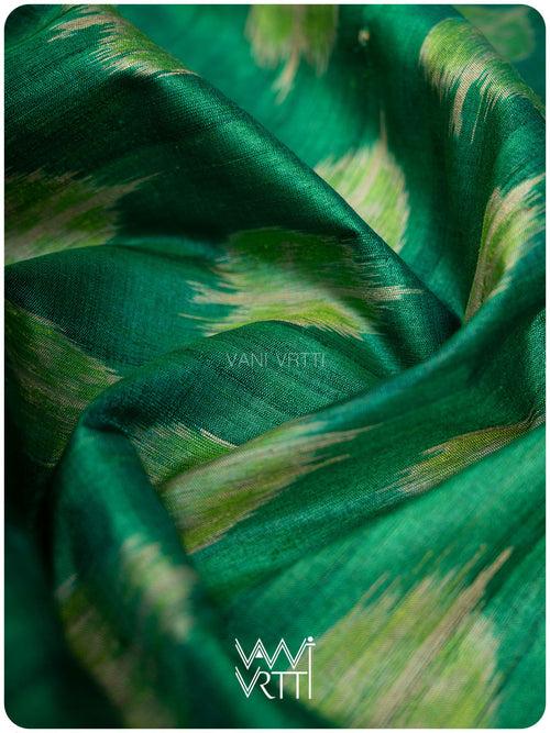 Emerald Green Peepal Ikat Handspun Tussar Silk Saree