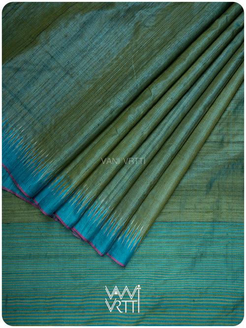 Fern Green Firozi Antara Handspun Tussar Silk Saree