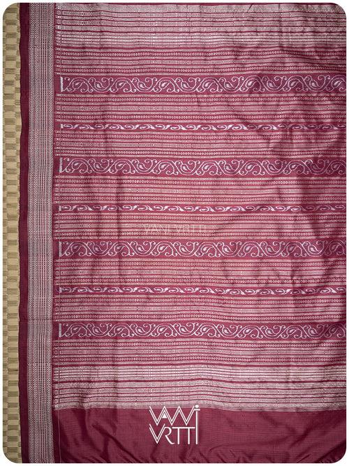 Burgundy Pink Mehendi Bail Phool Prakritik Lac Natural Dyed Mulberry Silk Ikat Saree