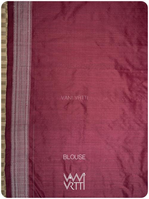 Burgundy Pink Mehendi Bail Phool Prakritik Lac Natural Dyed Mulberry Silk Ikat Saree