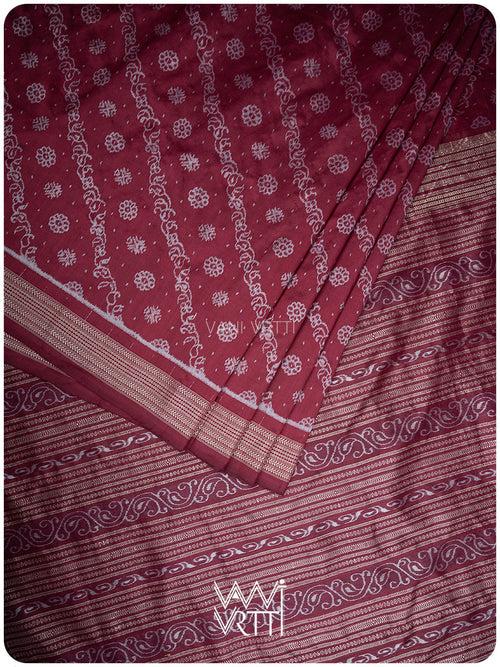 Burgundy Pink Mehendi Bail Phool Prakritik Lac Natural Dyed Mulberry Silk Ikat Saree