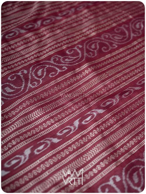 Burgundy Pink Mehendi Bail Phool Prakritik Lac Natural Dyed Mulberry Silk Ikat Saree