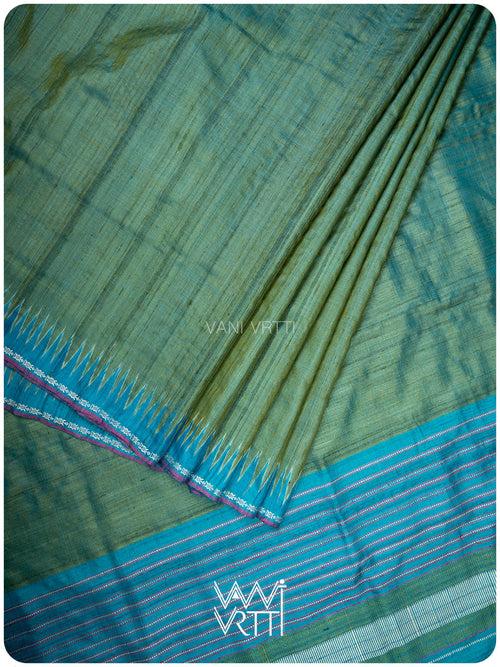 Fern Green Firozi Aarush Handspun Tussar Silk Saree