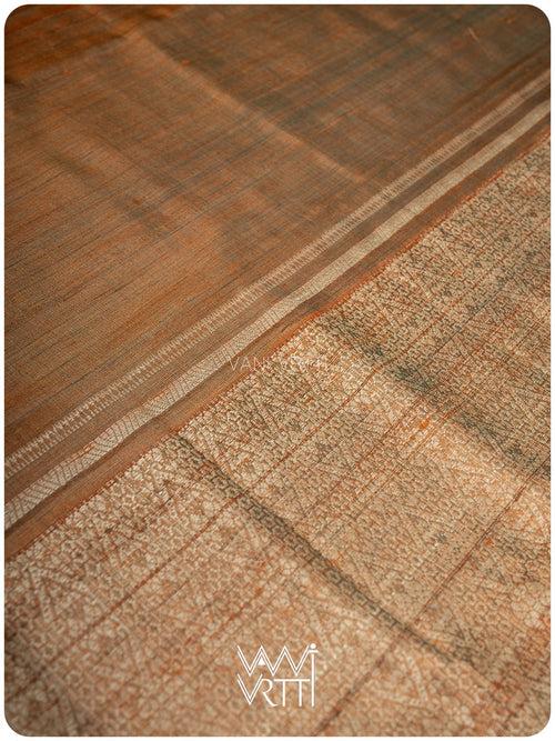 Rust Orange Madhumalati Handspun Tussar Silk Saree