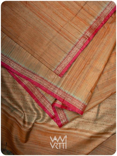 Rust Orange Madhumalati Handspun Tussar Silk Saree