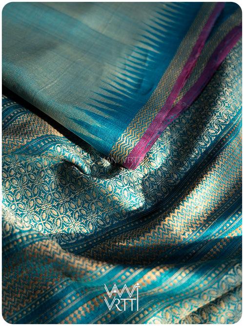 Ash Grey Firozi Nabh Handspun Tussar Silk Saree