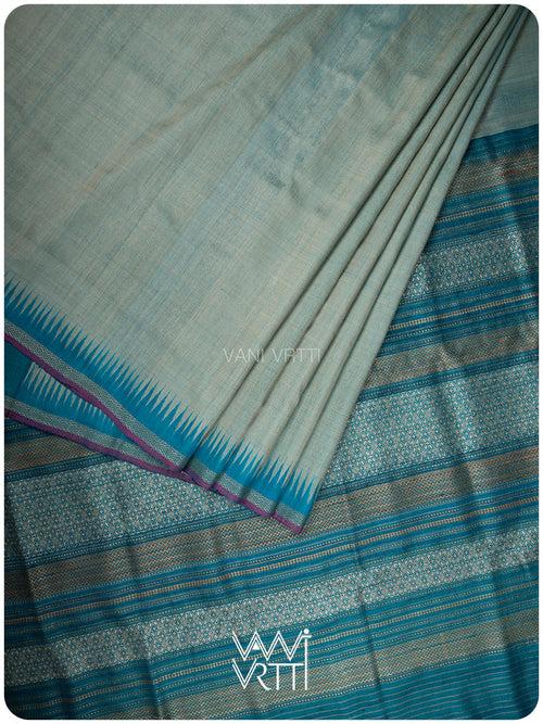 Ash Grey Firozi Nabh Handspun Tussar Silk Saree