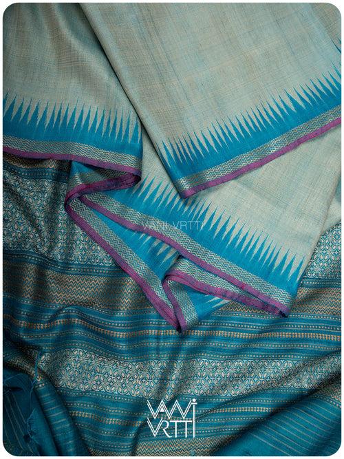 Ash Grey Firozi Nabh Handspun Tussar Silk Saree