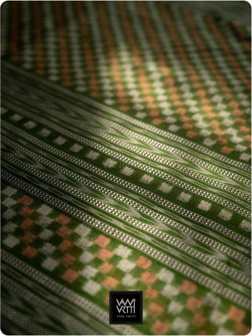 Mehendi Green Saktapar Bandha Double Ikat Master Weave Sambalpuri Mulberry Silk Saree