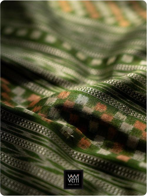 Mehendi Green Saktapar Bandha Double Ikat Master Weave Sambalpuri Mulberry Silk Saree