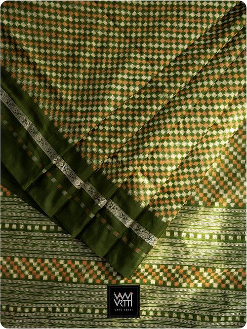 Mehendi Green Saktapar Bandha Double Ikat Master Weave Sambalpuri Mulberry Silk Saree