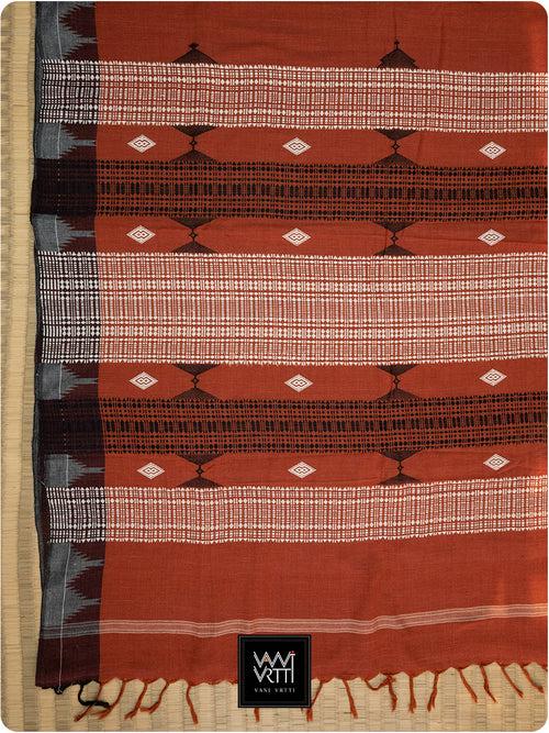 Brick Red Grey Natural Dyed Phoda Kumbha Handwoven Cotton Kotpad Saree