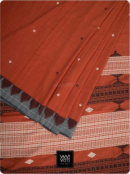 Brick Red Grey Natural Dyed Phoda Kumbha Handwoven Cotton Kotpad Saree