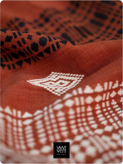 Brick Red Grey Natural Dyed Phoda Kumbha Handwoven Cotton Kotpad Saree