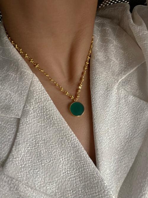 Slice of Saturn Necklace [ Green Onyx ]