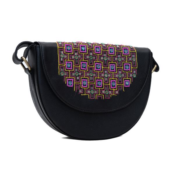 Geometric hand embroidered bag