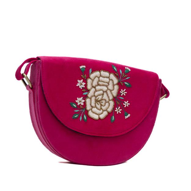 Floral Hand embroidered pink lune bag