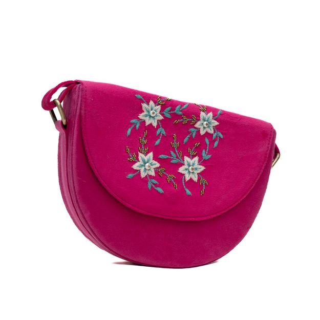 Senorita pink hand embroidered sling bag