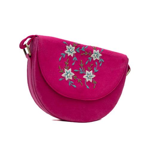 Senorita pink hand embroidered sling bag