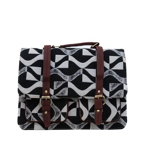 Black and White Cotton jacquard Printed Laptop bag