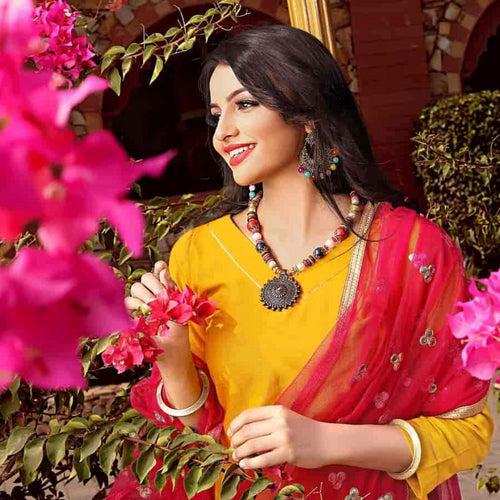 Ready to wear yellow cotton sharara set with dupatta