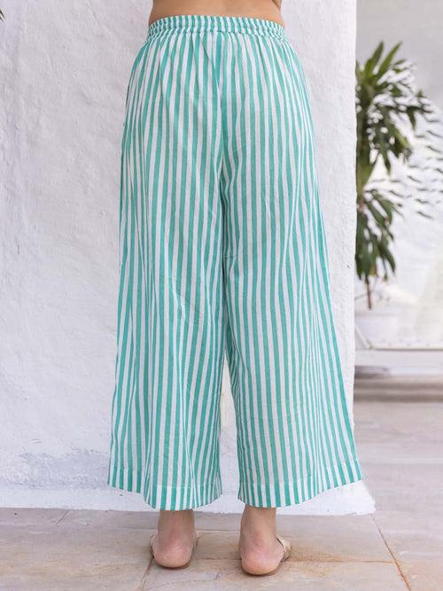 Eden Turquoise Stripes Cotton Palazzo Pants