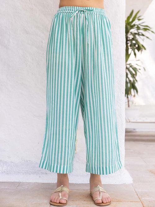 Eden Turquoise Stripes Cotton Palazzo Pants