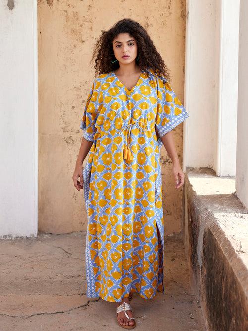 Fiori Hand Block Printed Cotton Kaftan