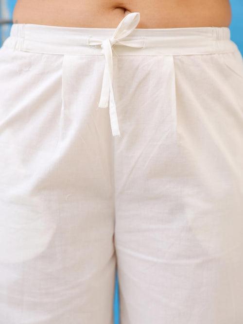 Pearl White Cotton Pleated Pants